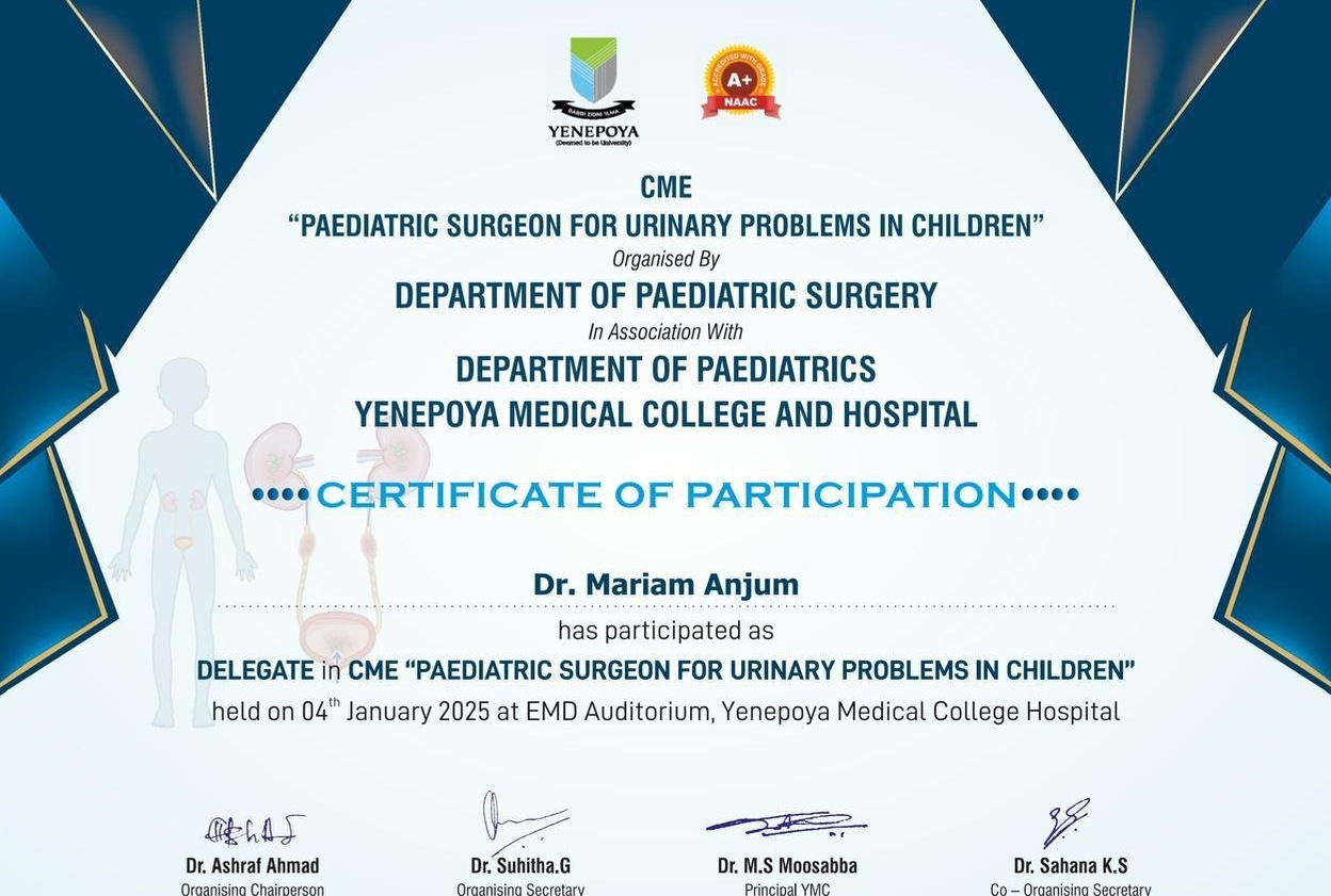 Dr. Mariam Anjum — CME Paediatric Surgeon — Participation
